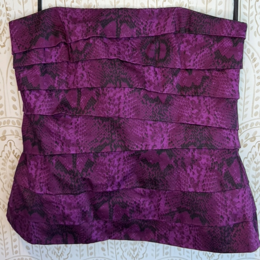 White House Black Market Purple Snakeskin Print Strapless Top Size 8 Y2K